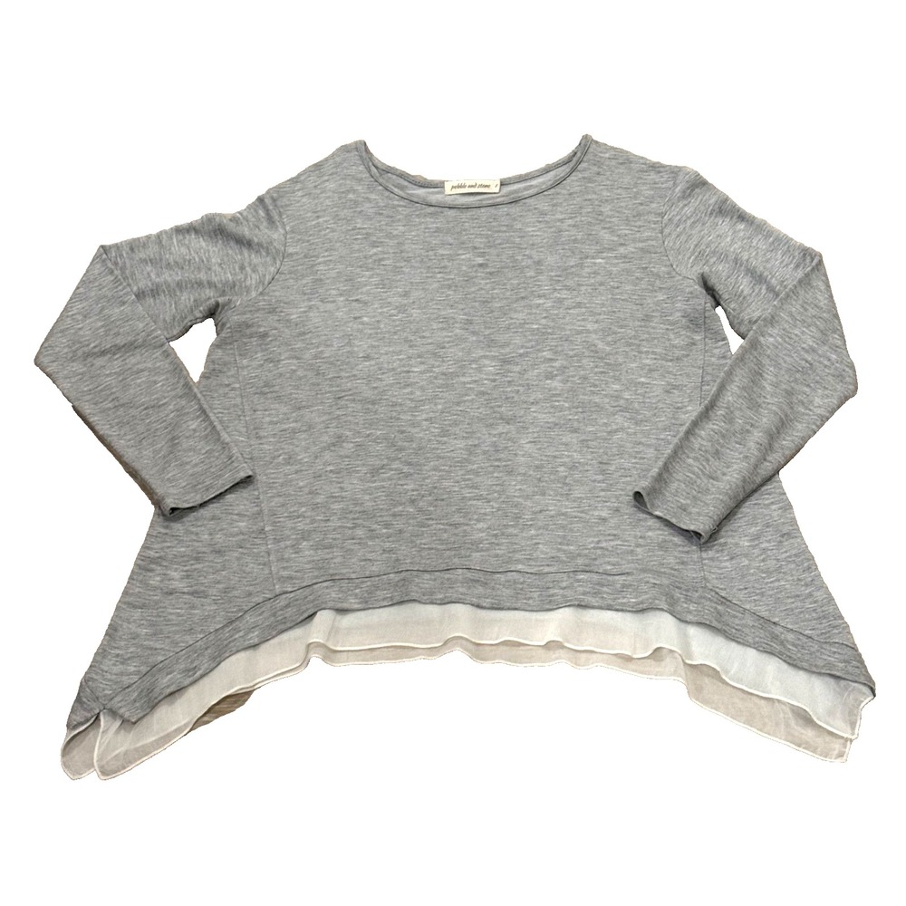 Pebble and Stone Women's Sweater Assymetrical; Sheer Edge; Grey;‎ Small